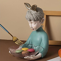 Modern Bowknot Girls Sculptures Resin Statue Figurines Desktop Decoration , Jewelry Storage Tray Display Organizer for Office Home Living Room Decor