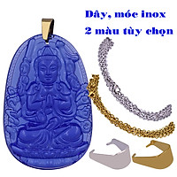 Vòng cổ mặt Phật tuổi Tý - Dây inox Thiên thủ thiên nhãn pha lê xanh dương VINFLXDB7 - Size phù hợp cho nam và nữ