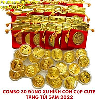 Combo 30 Đồng Xu Hình Con Cọp CUTE Tặng Túi Gấm 2022, dùng để treo trong nhà, Làm quà tặng ý nghĩa dịp Lễ, Tết, kích thước 4.5cm, màu vàng - TMT Collection - SP005458