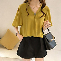 Áo Thun Tay Lỡ Cổ V Vàng (Size M)