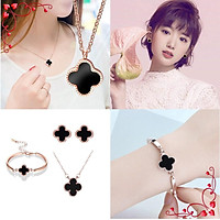 Bộ Trang Sức Nữ 03 Món Trang Sức Titan Không Han Gỉ Hình Cỏ 4 Lá May Mắn sang trọng