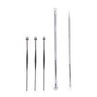 2PCS Silver Blackhead Comedone Remover Acne Blemish Pimple Extractor Skin Care Tools with 3PCS EarPick Spoon Tool Clean Ear Wax Re