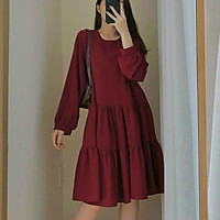 Đầm babydoll đỏ nhung tăm