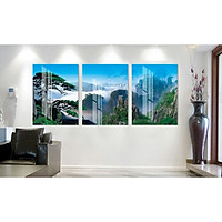 Tranh bộ 3 Bức - Tranh treo phòng khách-Tranh treo tường Sơn Thủy Hữu Tình ST29573 /Gỗ MDF cao cấp phủ kim sa/ Chống ẩm mốc, mối mọt/Bo viền góc tròn