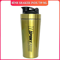 Bình lắc Shaker bằng INOX pha sữa cho người tập GYM hiệu TCSPORTFOOD - Bình nước thể thao Shaker 739 ml - Màu vàng nắp đen