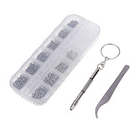 1100pcs Tiny Screws Nuts + Screwdriver + Tweezers Glasses Repair Tool Kit