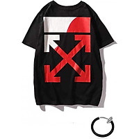Combo Áo thun unisex tay lỡ nam nữ Off Red màu đen in chữ và khuyên tai đeo môi, mắt, tai, mũi không cần xỏ màu trắng TX373KT999