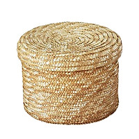 Handmade Straw Woven Storage Box Desktop Organizer Basket With Lid Sundries Organization Rattan Flower Basket S/L