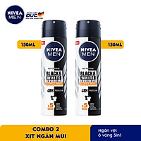 Combo 2 Xịt Ngăn Mùi NIVEA MEN Black & White Ngăn Vệt Ố Vàng Vượt Trội 5in1 (150ml) - 85388