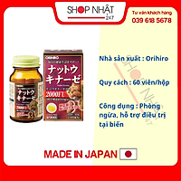 Thực phẩm chức năng: Viên uống hỗ trợ điều trị tai biến Orihiro Natto kinase 2000FU 60 viên nội địa Nhật Bản