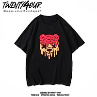Áo Phông Tay Lỡ Ice Cream Melts on The Bear Kem Chảy Mặt Gấu in Hình Thiết Kế Form Rộng Unisex 100% Cotton