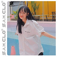 Áo sơ mi nữ cổ bẻ tay lỡ có túi dáng ulzzang freesize form rộng unisex thêu chữ YF - YELLOW FLICKER màu trắng