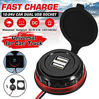Green/Blue/Red/White(Dual USB)12-24V Universal LED Indicator Dual USB Socket Waterproof Dustproof Fast Charger For Car