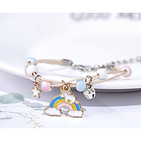 Vòng tay gốm xanh trắng hồng gắn thỏ cà rốt cầu vồng chìa khóa lăc tay nữ tặng ảnh Vcone
