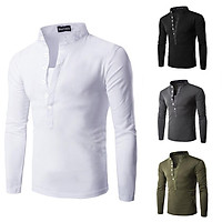 Men Fashion Shirt Slim Fit Casual Long Sleeve Pullover Tops