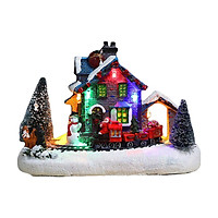 Christmas LED Lighted Village Houses with Figurines Light Up Christmas Snow Village Decor Battery Operate Christmas