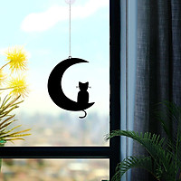 Elegant Metal Hanging Decor Cat on The Moon Silhouettes for House Windows