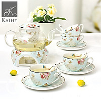 Bộ trà chiều ấm đun sứ xương cao cấp 4 người phong cách Vintage FAIRY TALE 2463