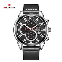 MIZUMS Men Business Watch Fashion Alloy Case Leather Band Watch Exquisite 3 ATM Waterproof Quartz Wrist Watch