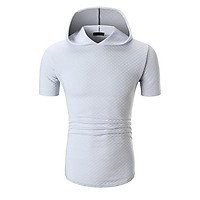 Men Fashion Casual Short Sleeve Round Neck T-Shirt Slim Plaid Hooded Tops
