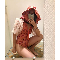 Bikini Liền Thân Tay Phồng Phong Cách Retro Cho Nữ