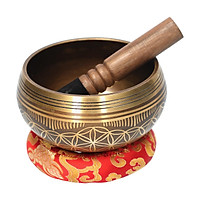 ammoon Bell Metal Singing Bowl Set with Mallet & Cushion Flower of Life Pattern Struck Bowl Tibetan Singing Bowl
