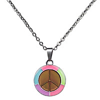 Color Change Necklace Luminous Peace Sign Pendant Women Thermo Mood Jewelry
