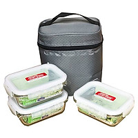 Bộ Túi Hộp Cơm Thủy Tinh Chịu Nhiệt Lock And Lock LLG422S4DR (Màu Xám)