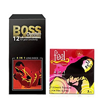 Combo Bao Cao Su Boss 4in1 12s và bao cao su Feel 3s Siêu gai li ti kéo dài thời gian