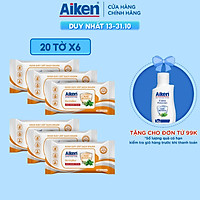 Aiken Combo 6 Gói Khăn Ướt Sạch Khuẩn Chiết Xuất Bạc Hà 20 Tờ/gói