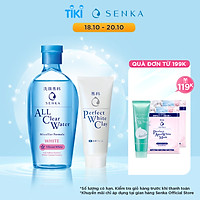 Combo Nước tẩy trang dưỡng trắng Senka All Clear Water Micellar Formula White 230ml + Sữa rửa mặt tạo bọt chiết xuất đất sét trắng Senka Perfect White Clay 50g