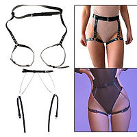 2x Women's Punk PU Leather Harness Belts Layered Body Chain Circle Waist Chain