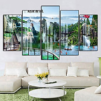 Tranh Tráng Gương Sang Trọng Treo Tường Hiện Đại _ Tranh Bộ 5 Phong Cảnh Sơn Thủy Đẹp