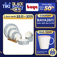 Bộ Chén (Bát) Đĩa Sứ Gia Đình Họa Tiết Retro BAYA ALBERTA Gồm 9 Món Họa Tiết Gạch Bông Màu Xanh Phù Hợp Làm Quà Tặng Xinh Xắn 6000248
