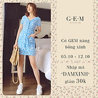 Đầm xanh hoa trắng nút gỗ Maru Dress Gem Clothing SP060252