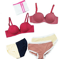 Combo đồ lót siêu độn, 2 áo tạo khe quyến rũ, 2 quần su đúc viền ren, 2 quần gân tăm kháng khuẩn - tặng kèm Túi giặt đồ lót