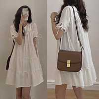 Đầm nữ nối tầng kiểu babydoll đi chơi dự tiệc chất vải linen mềm trắng nâu BABYDOLL DRESS