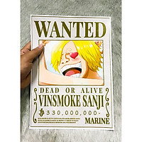 Poster One Piece Sanji Mới Nhất, Poster Lệnh Truy Nã Sanji (Hình dán tường tiện lợi, Chất lượng Full HD)