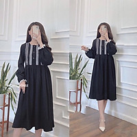 Đầm bầu thời trang thiết kế dài tay dáng xòe MB163 chất lụa hàn châu freesize từ 45 đến 70kg