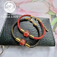 Vòng tay cỏ bốn lá Th.ạch anh t.ó.c đỏ may mắn