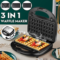 750W 3 in 1 Non Stick Waffle Maker Multi-functional Meal Station Grill Sandwich Breakfast #Silver