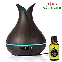 Máy xong tinh dầu phun sương giả vân gỗ cao cấp hình búp sen 400ml +1 lọ tinh dầu
