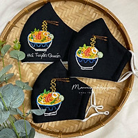 Khẩu trang vải linen thêu hình tô mì tôm