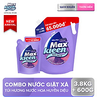 Combo Nước giặt xả Maxkleen Hương Nước Hoa Huyền Diệu: 1 Túi 3.8kg + 1 Túi 600g