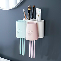 Kệ để bàn chải đánh răng E3, cọ trang điểm dán tường nhà tắm TẶNG KÈM 2 CỐC, Giá để bàn chải đánh răng
