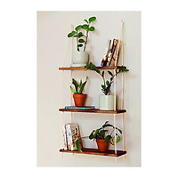 Kệ gỗ trang trí treo tường có dây 3 tầng gỗ thông tự nhiên kích thước 50x14 cm