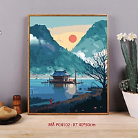 Tranh sơn dầu số hóa tự tô màu Tranh cổ phong Trung Hoa PC4102 khung 2.5cm