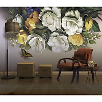 Tranh dán tường Hoa 3D trang trí phòng ngủ - vải lụa phủ kim sa