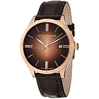 Stuhrling Original Classic Cuvette II Mens Watch - Swiss Quartz Analog Date Wrist Watch for Men - Stainless Steel Mens Designer Watch with Leather Strap 490 Series