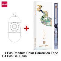 Deli Writing Set 4pcs 0.5mm Straight liquid Gel Pen Black Ink Signature Pen Tungsten Carbide Neutral Pen Student Exam Pen 1pcs Mini Correction Tape School Typo Correctors Drawing Sign Pen Correcting Tools Stationery Supplies